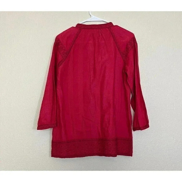Madewell Women's Top Size XXS Red Embroidered 3/4 Sleeve Tassel Holiday - Picture 4 of 11